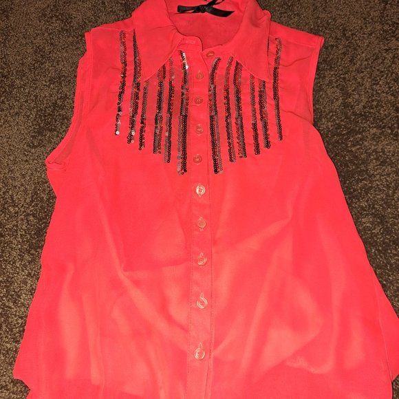 Ali Kris High-Low Open Back Button Shiny Blouse Size Small - Picture 8 of 8